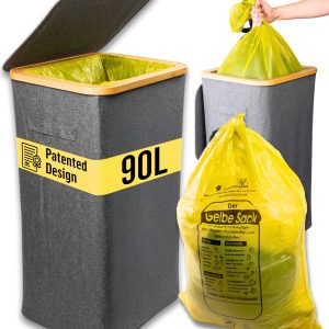 Deco haus® 90L Abfalleimer [zusätzlicher Innenbeutel] - Abfallsackständer - Abfallsackbehälter - Eimer mit Deckel - Küchenabfallsystem - Stabiler Abfallsackständer - Grau (Kopie)
