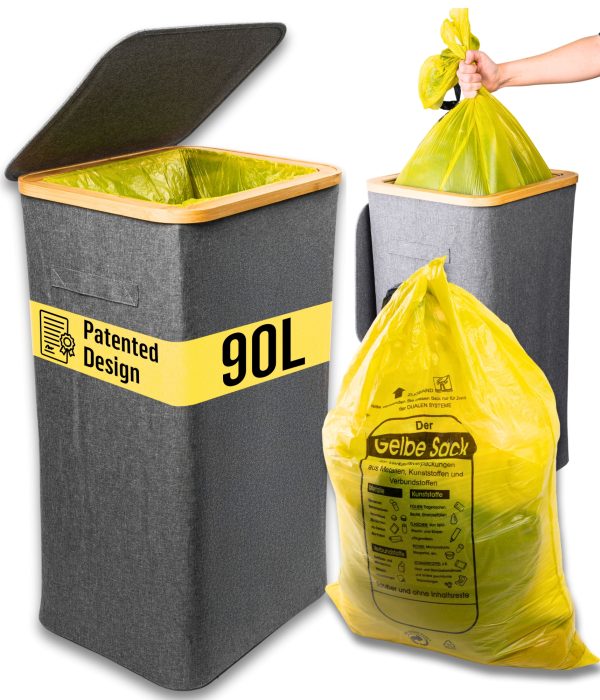 Deco haus® 90L Abfalleimer [zusätzlicher Innenbeutel] – Abfallsackständer – Abfallsackbehälter – Eimer mit Deckel – Küchenabfallsystem – Stabiler Abfallsackständer – Grau (Kopie) –