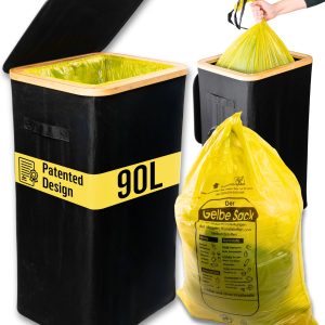 Deco haus® 90L Mülleimer [zusätzlicher Innenbeutel] - Müllsackständer - Müllsackbehälter - Mülleimer mit Deckel - Küchenabfallsystem - Stabiler Müllsackständer - Schwarz